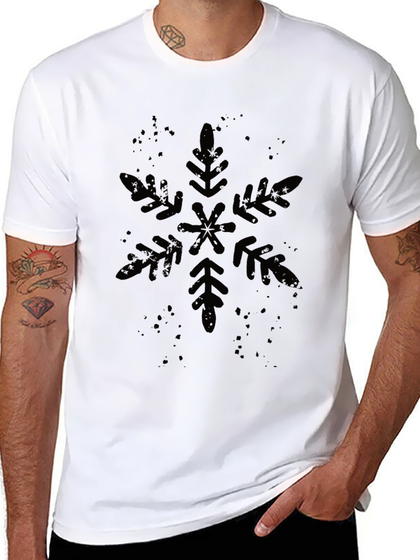 Mens Black Snowflake Graphic Tee