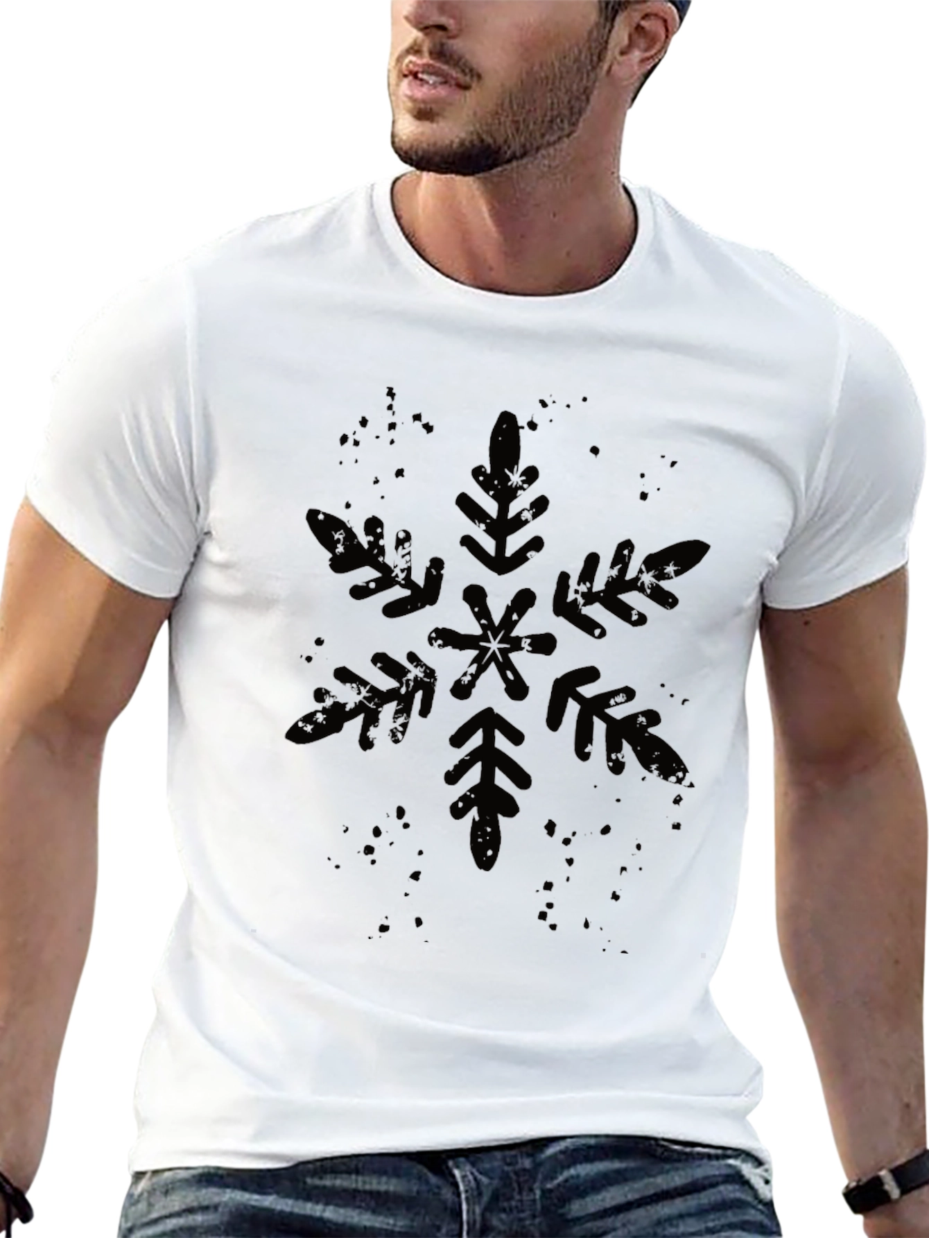 Mens Black Snowflake Graphic Tee
