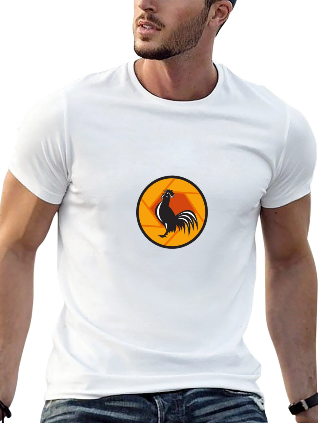 Rooster Aperture Black T-Shirt - Unique Graphic Tee