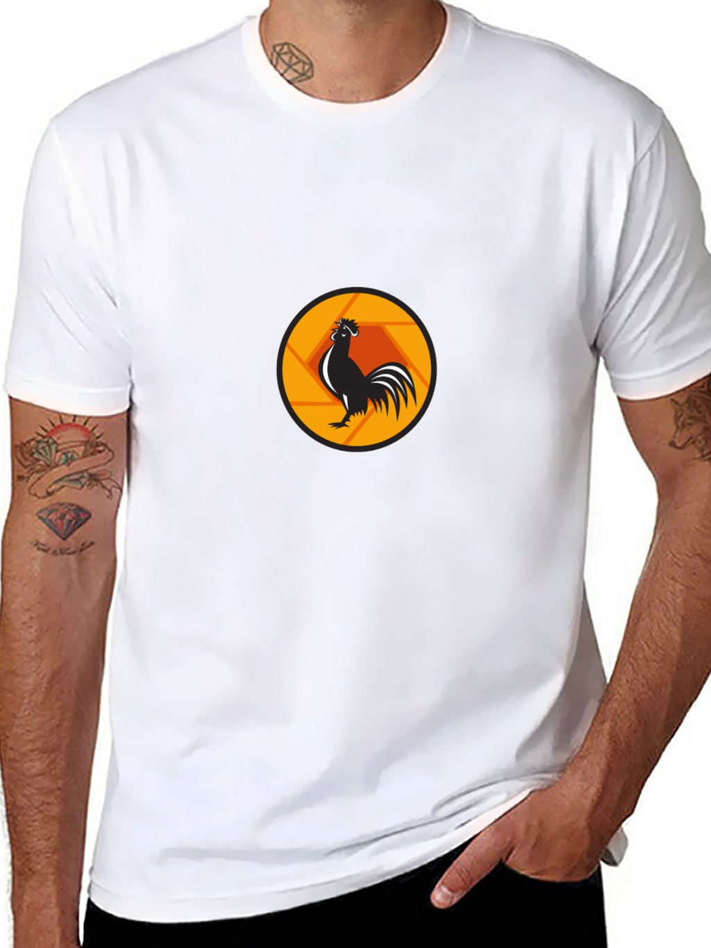 Rooster Aperture Black T-Shirt - Unique Graphic Tee