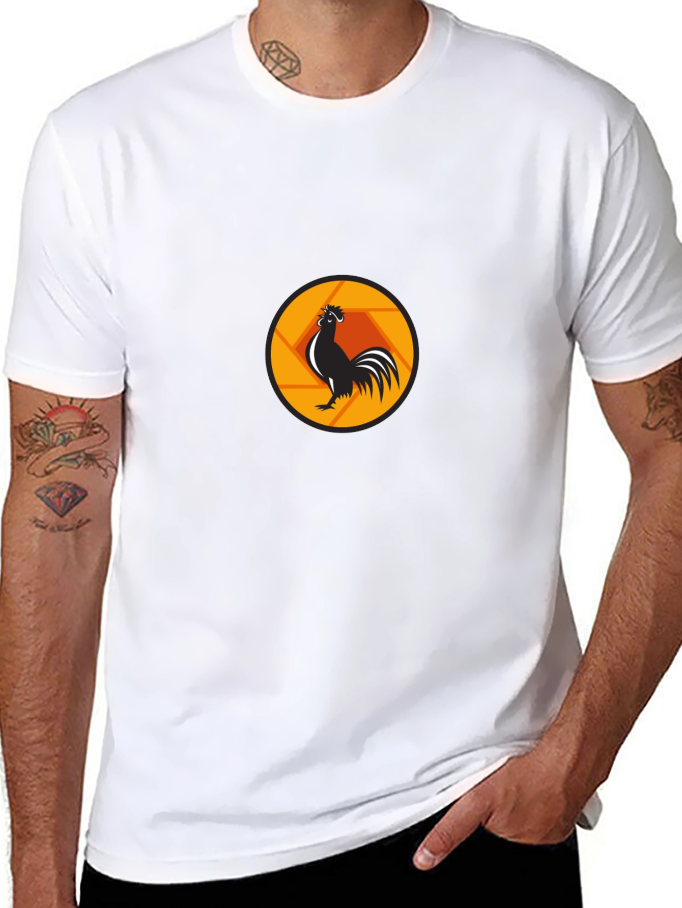 Rooster Aperture Black T-Shirt - Unique Graphic Tee