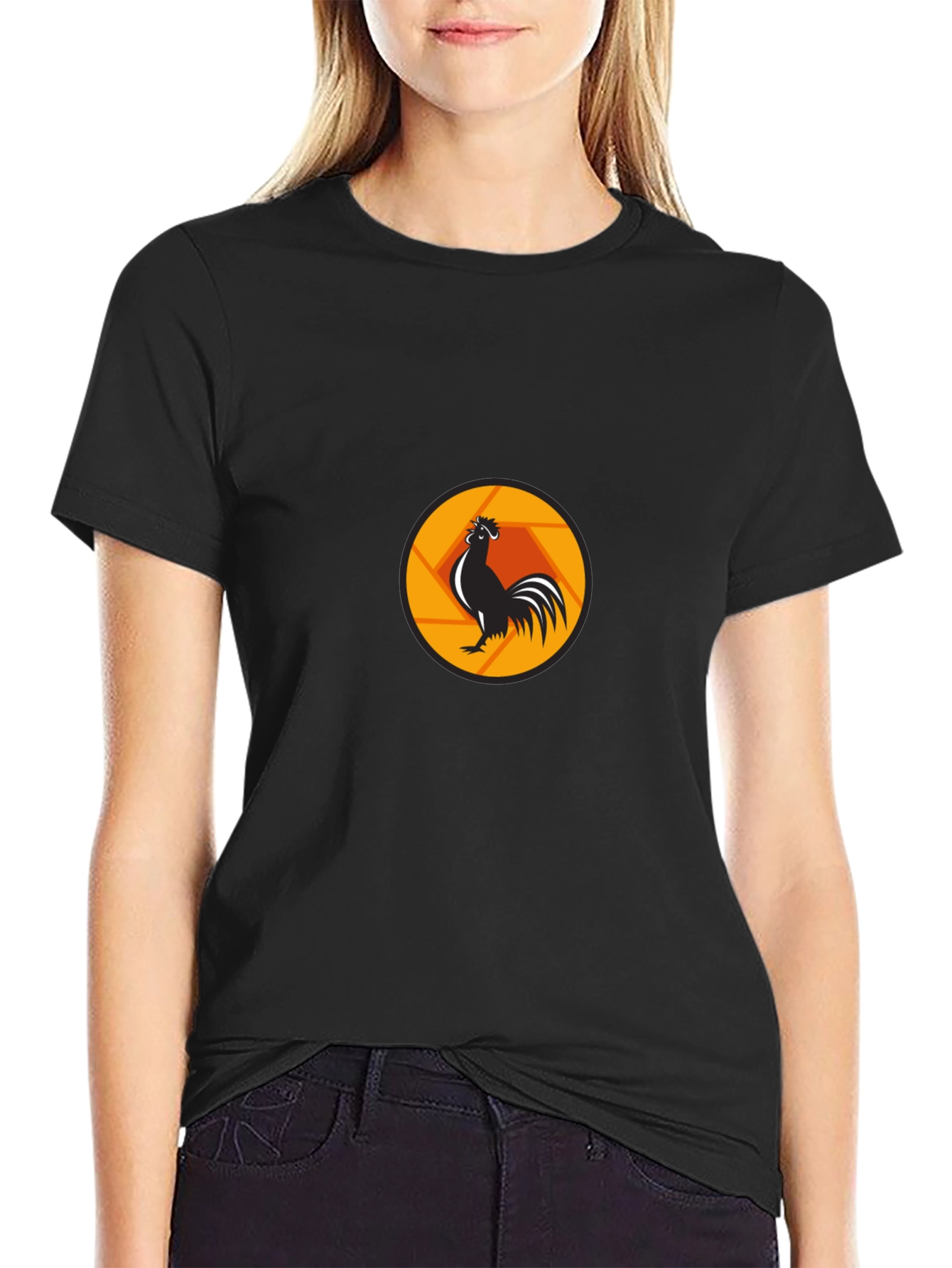 Rooster Aperture Black T-Shirt - Unique Graphic Tee