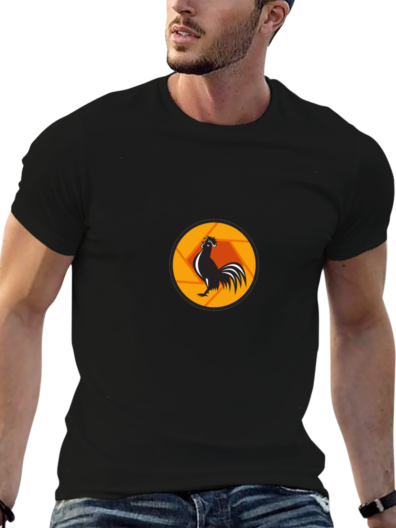 Rooster Aperture Black T-Shirt - Unique Graphic Tee
