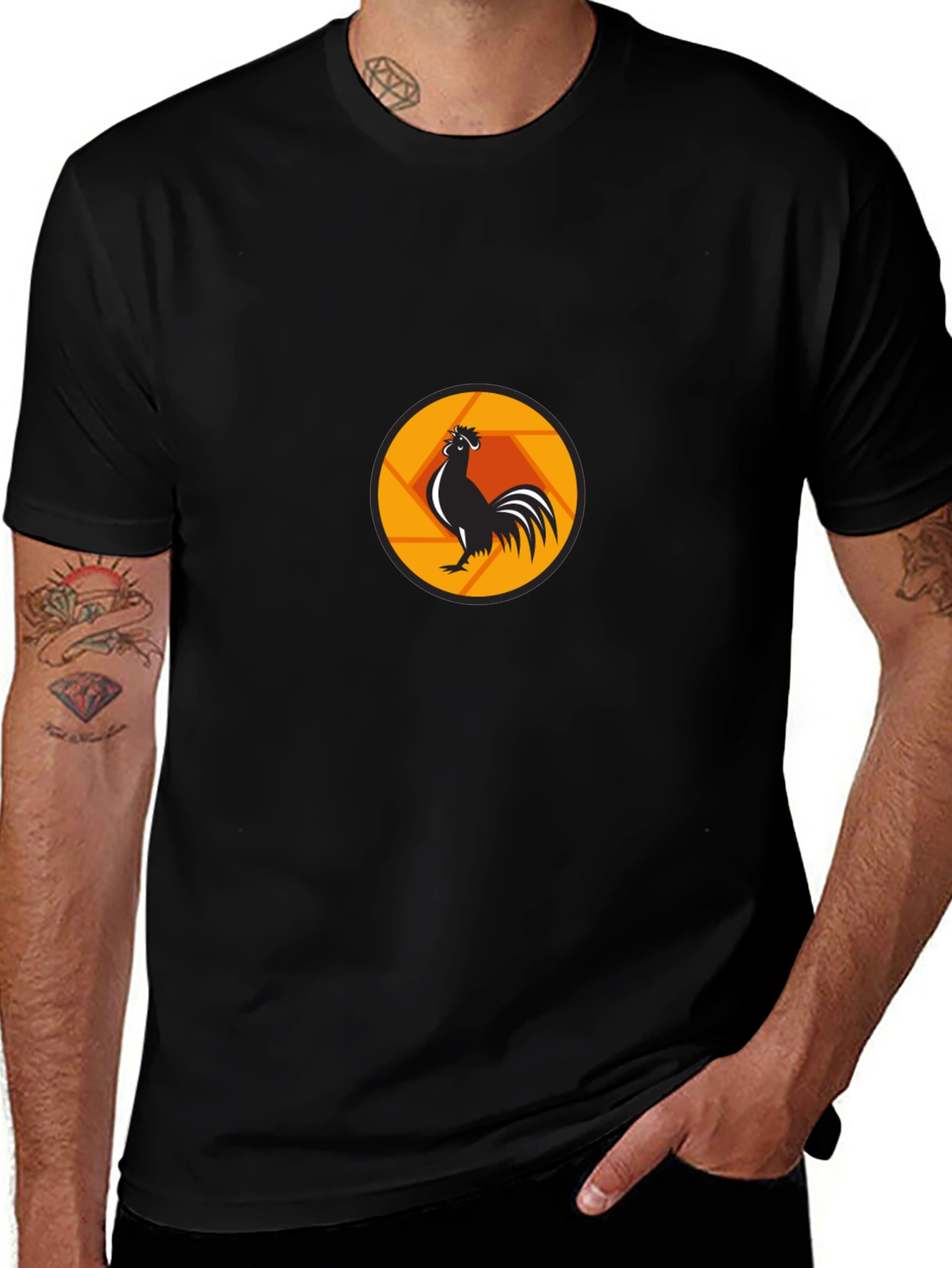 Rooster Aperture Black T-Shirt - Unique Graphic Tee