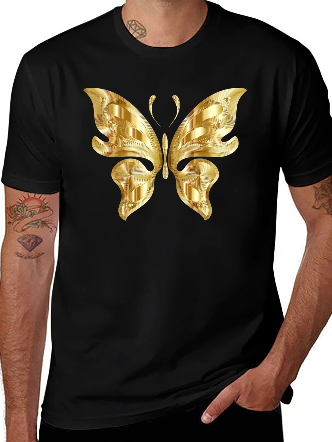 Golden Butterfly Graphic Black T-Shirt