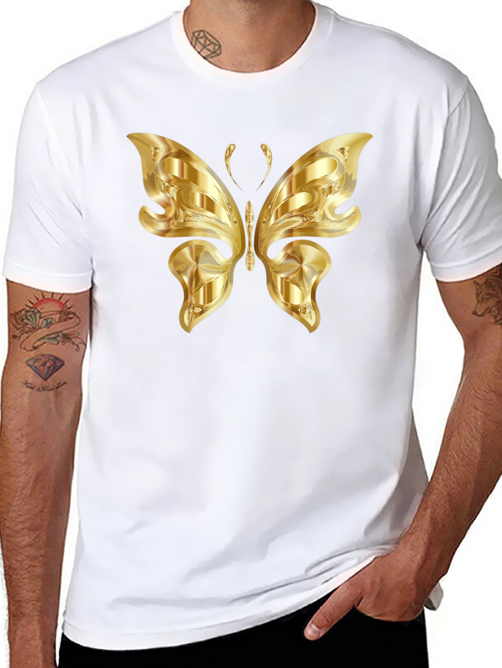 Golden Butterfly Graphic Black T-Shirt