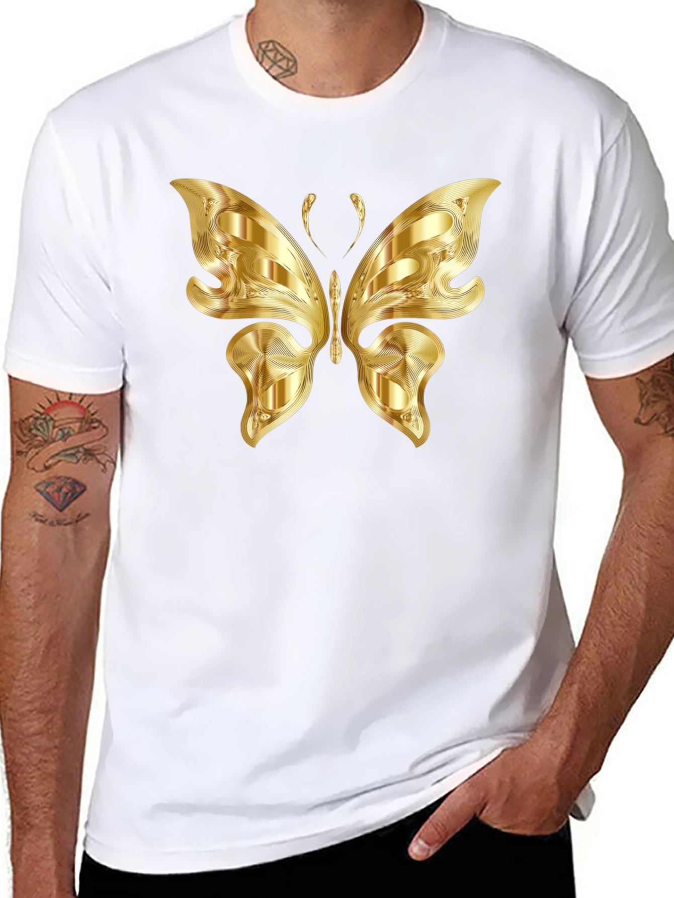 Golden Butterfly Graphic Black T-Shirt