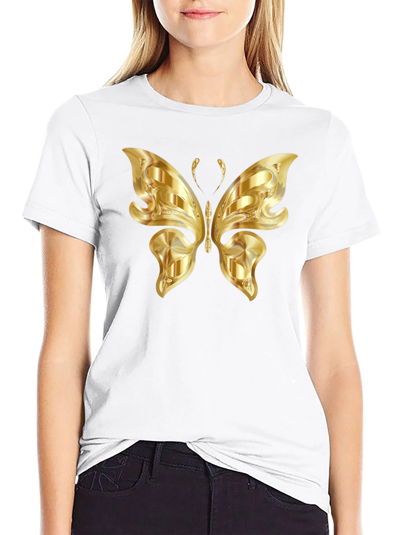 Golden Butterfly Graphic Black T-Shirt