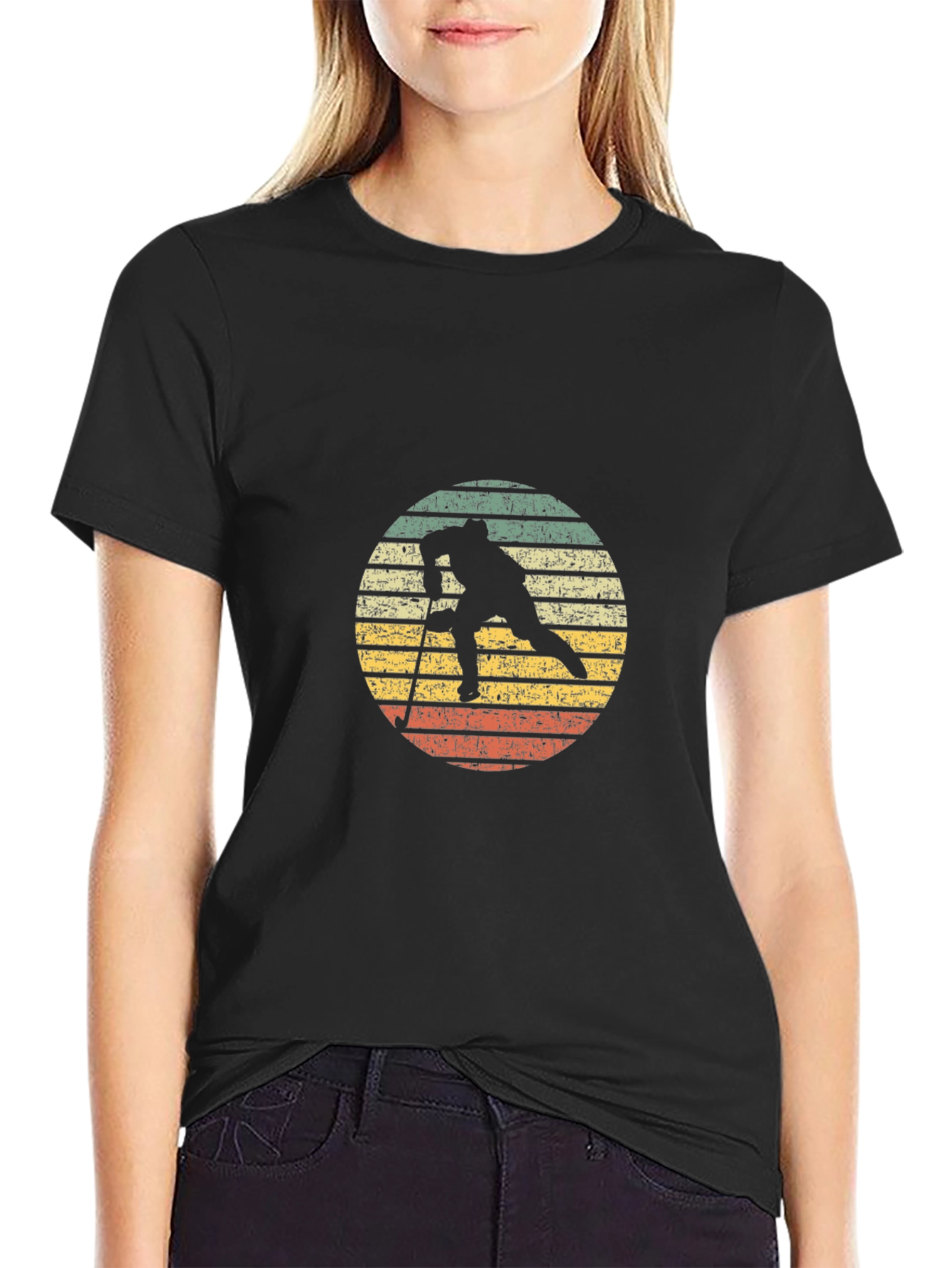 Retro Ski Silhouette Graphic Tee - Black Cotton Blend