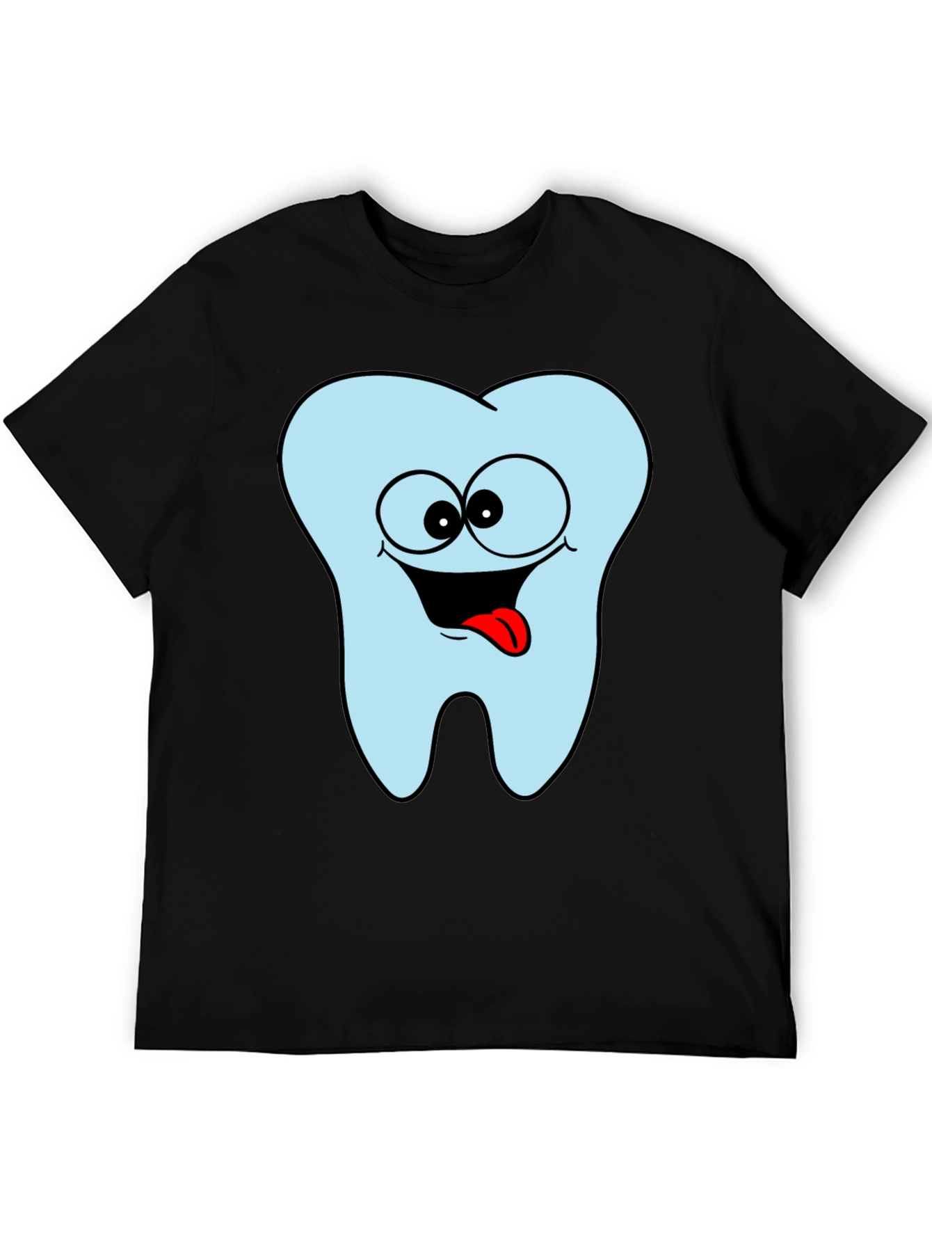 Funny Tooth Cartoon Graphic Black Tee