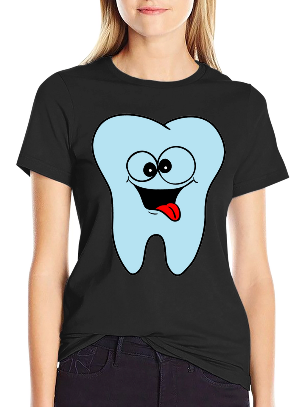Funny Tooth Cartoon Graphic Black Tee