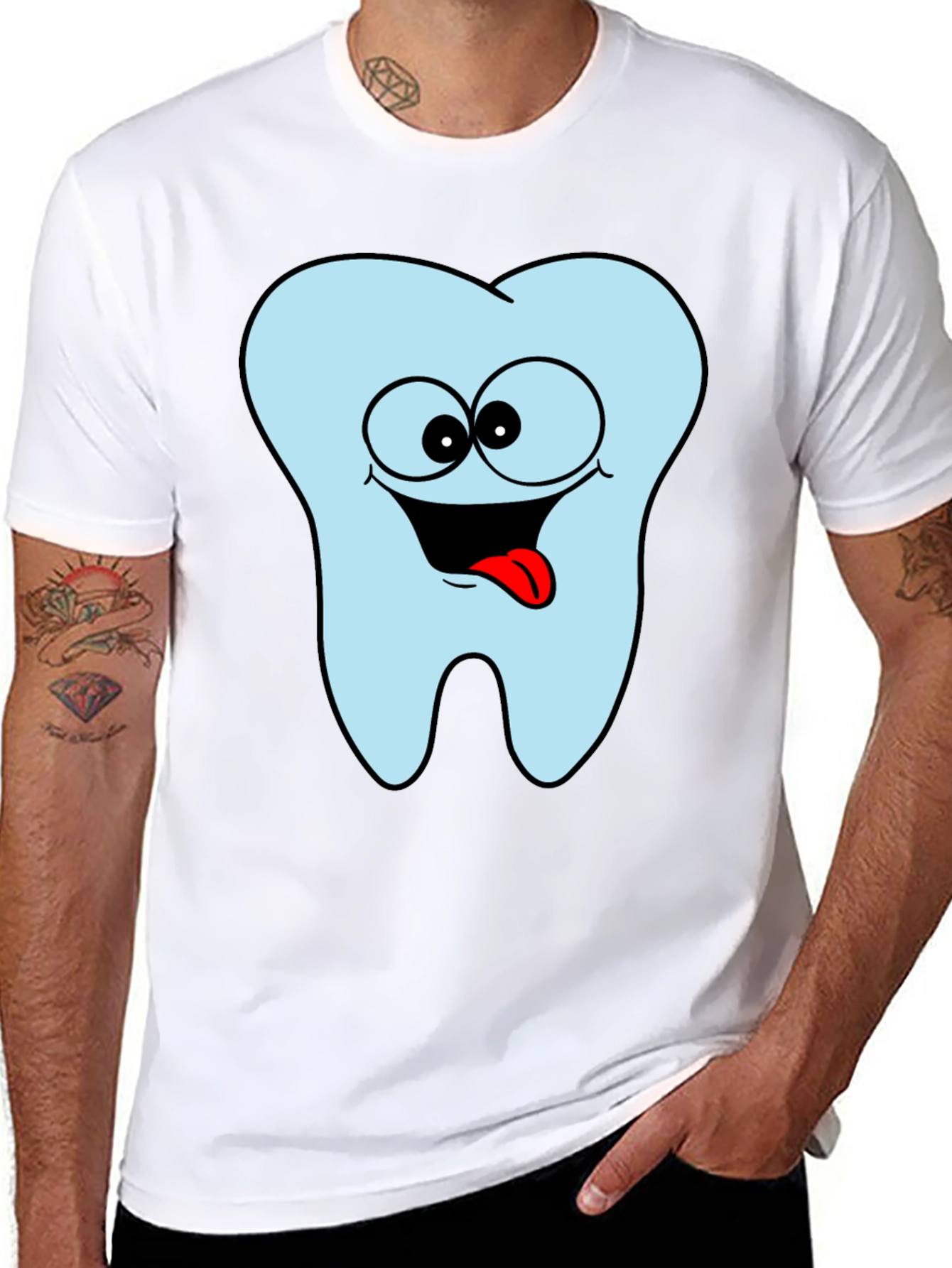 Funny Tooth Cartoon Graphic Black Tee
