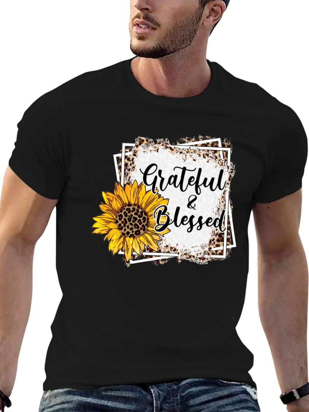 Grateful & Blessed Sunflower Graphic Tee