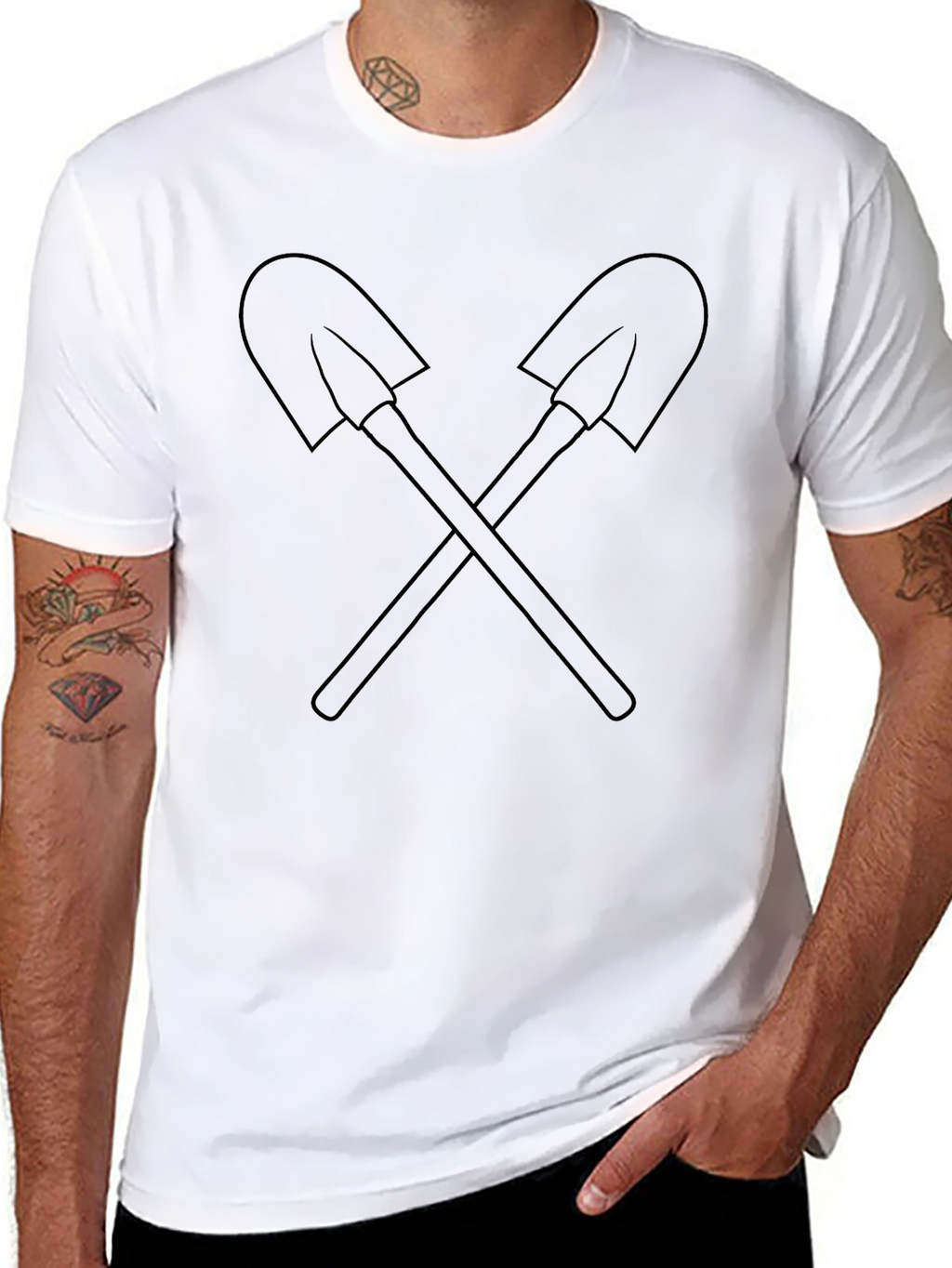 Crossed Shovels Graphic Tee - Classic Black Cotton T-Shirt